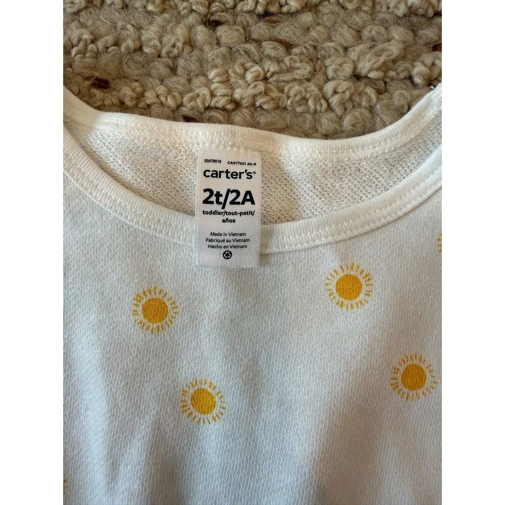 Carter’s Toddler Girls Dress 2T White Yellow Sun Print Short Sleeve Summer Cute